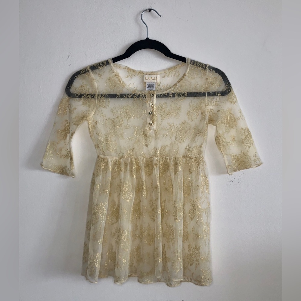 Guess Kids M (10-12) Gold Lace Button Top Shirt